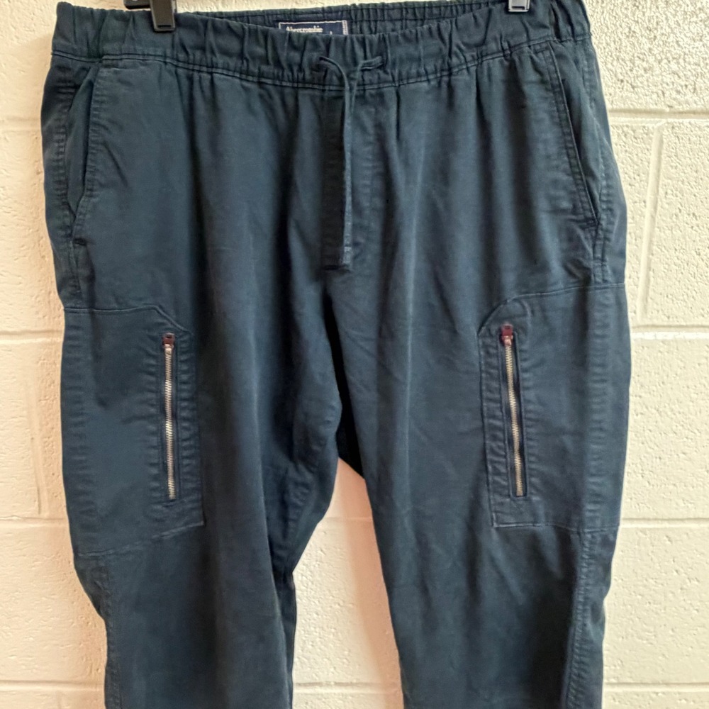 Abercrombie Men Cargo Jogger Pants XL Black Utility Streetwear Tapered Zipper